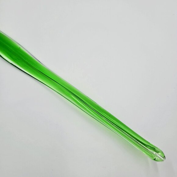Art Glass Hand Blown Flower Blue Long Green Stem Flower With Leaf Stem Read - Picture 15 of 16